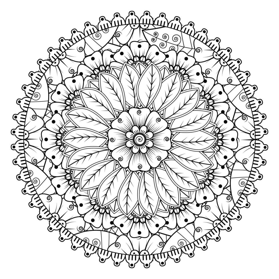 cirkelvormig patroon in de vorm van mandala voor henna, mehndi, tatoeage, decoratie. decoratief ornament in etnische oosterse stijl. kleurboek pagina. vector