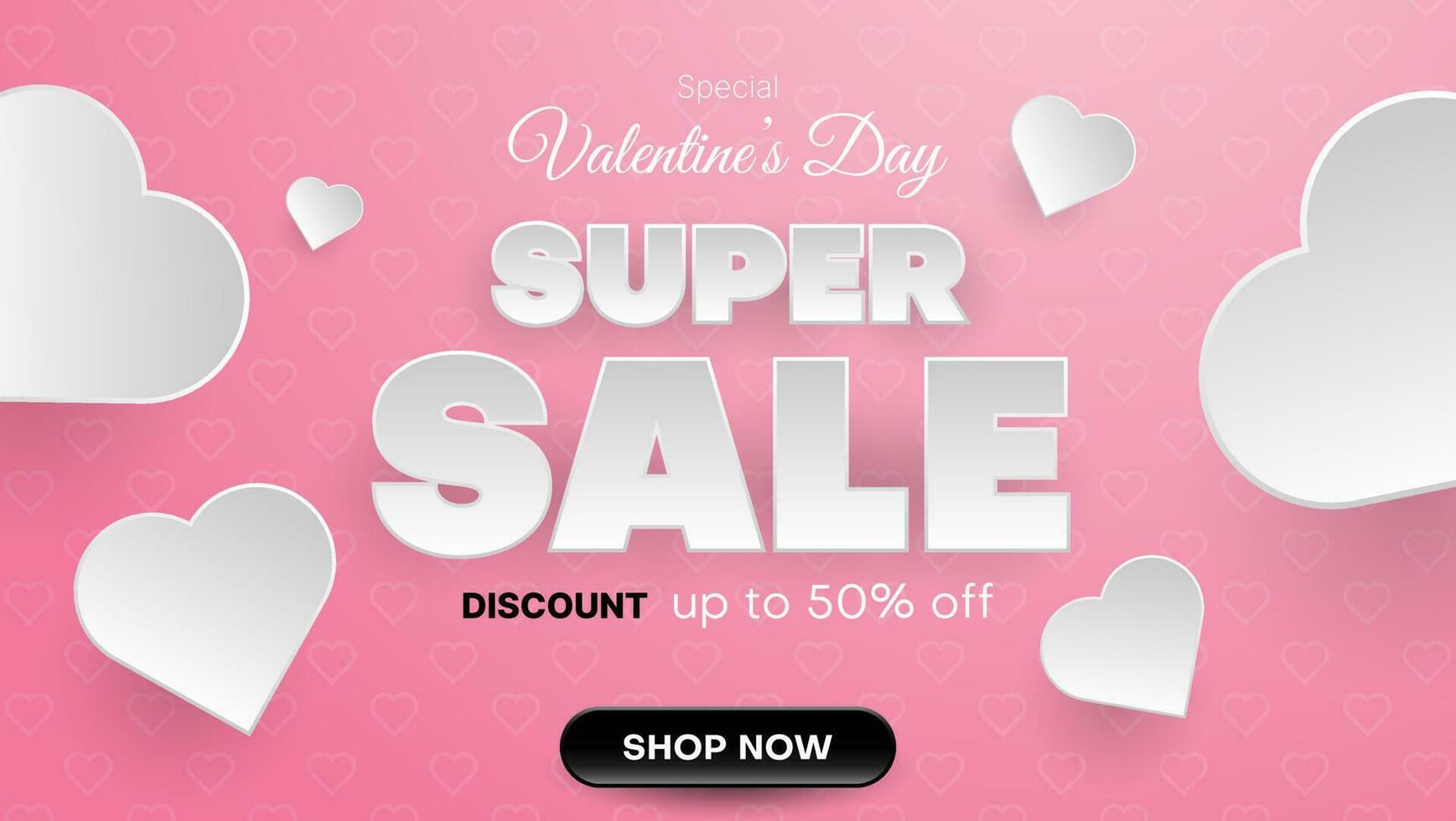 super sale banner speciale valentijnsdag in roze en witte kleur met papierstijl. realistische Valentijnsdag achtergrond. zakelijke vectorillustratie vector