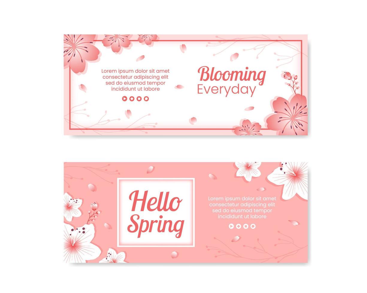 lente met bloesem sakura bloemen banner sjabloon vlakke afbeelding bewerkbare vierkante achtergrond voor sociale media of wenskaart vector