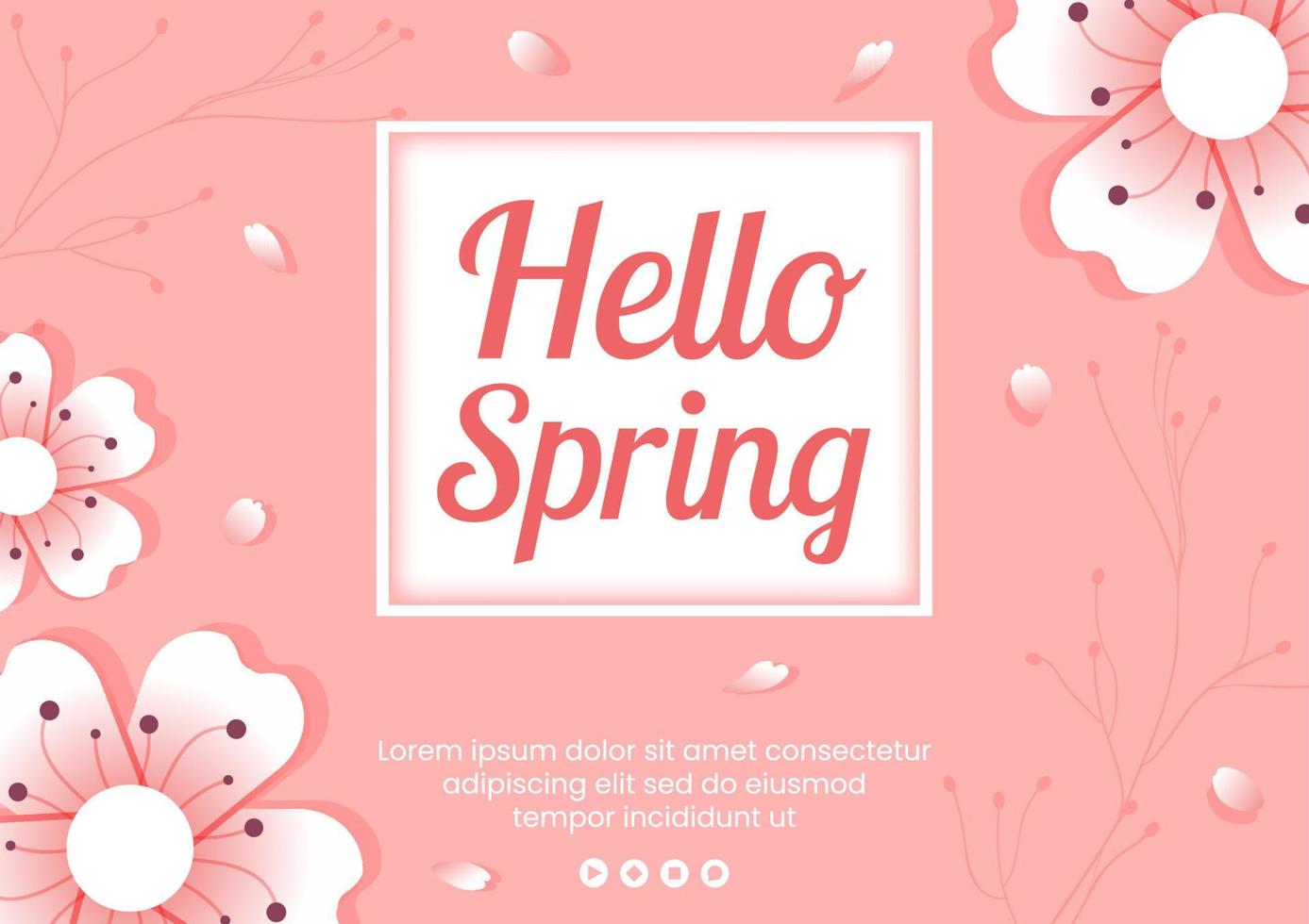 lente met bloesem sakura bloemen brochure sjabloon vlakke afbeelding bewerkbare vierkante achtergrond voor sociale media of wenskaart vector