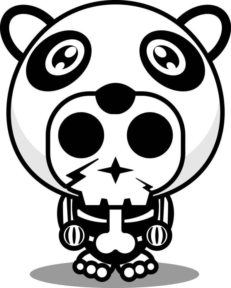 vector stripfiguur mascotte kostuum menselijke schedel schattige dieren panda