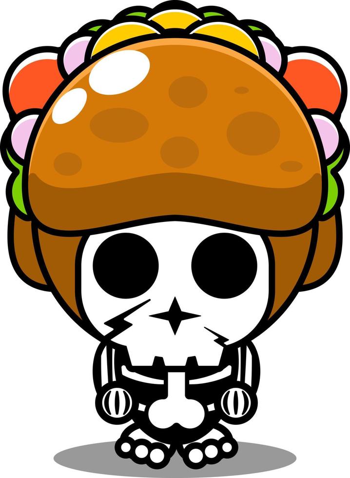 vector stripfiguur mascotte kostuum menselijke schedel schattig taco eten