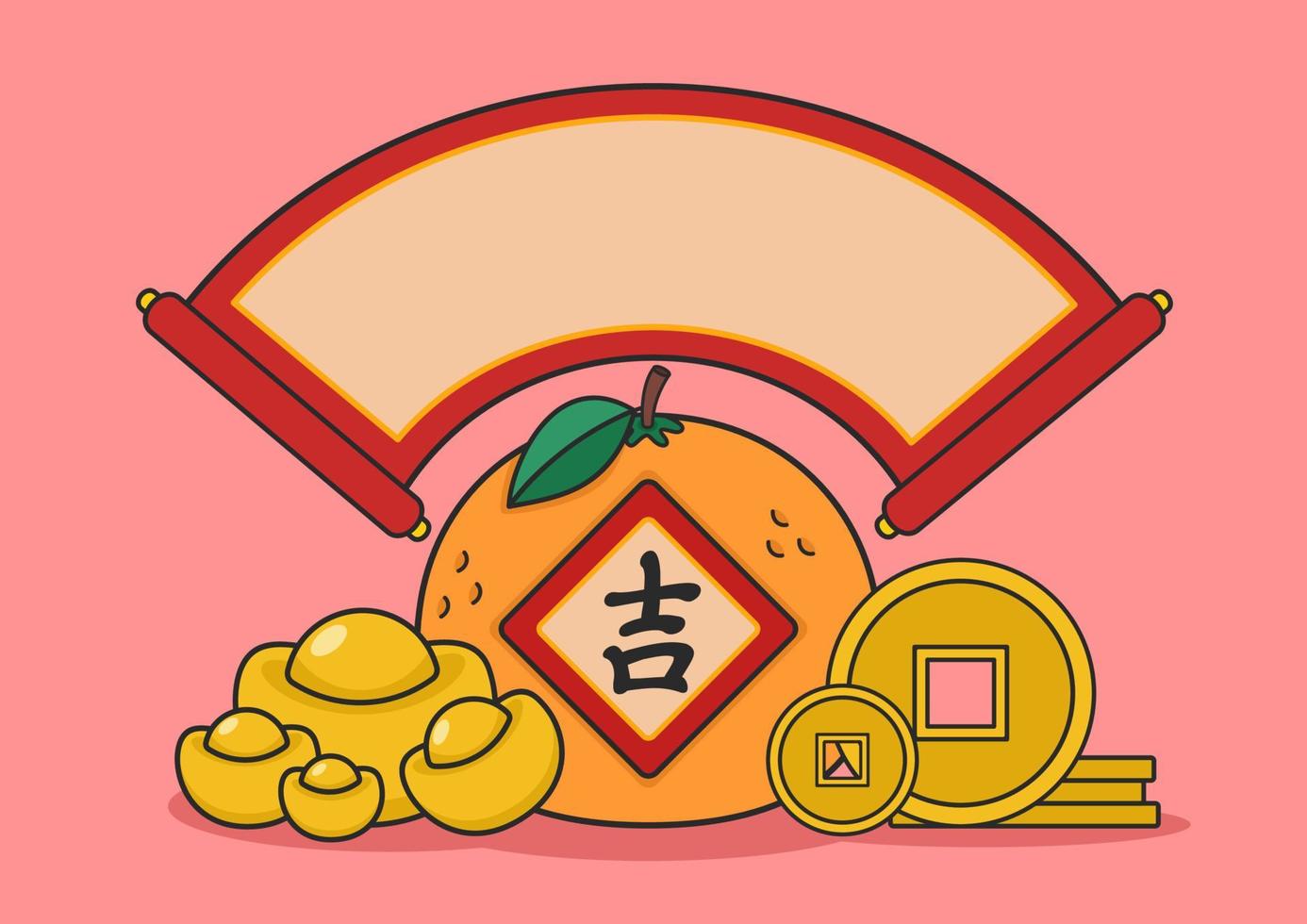 Chinees nieuwjaar scroll met oranje en goud geld vector