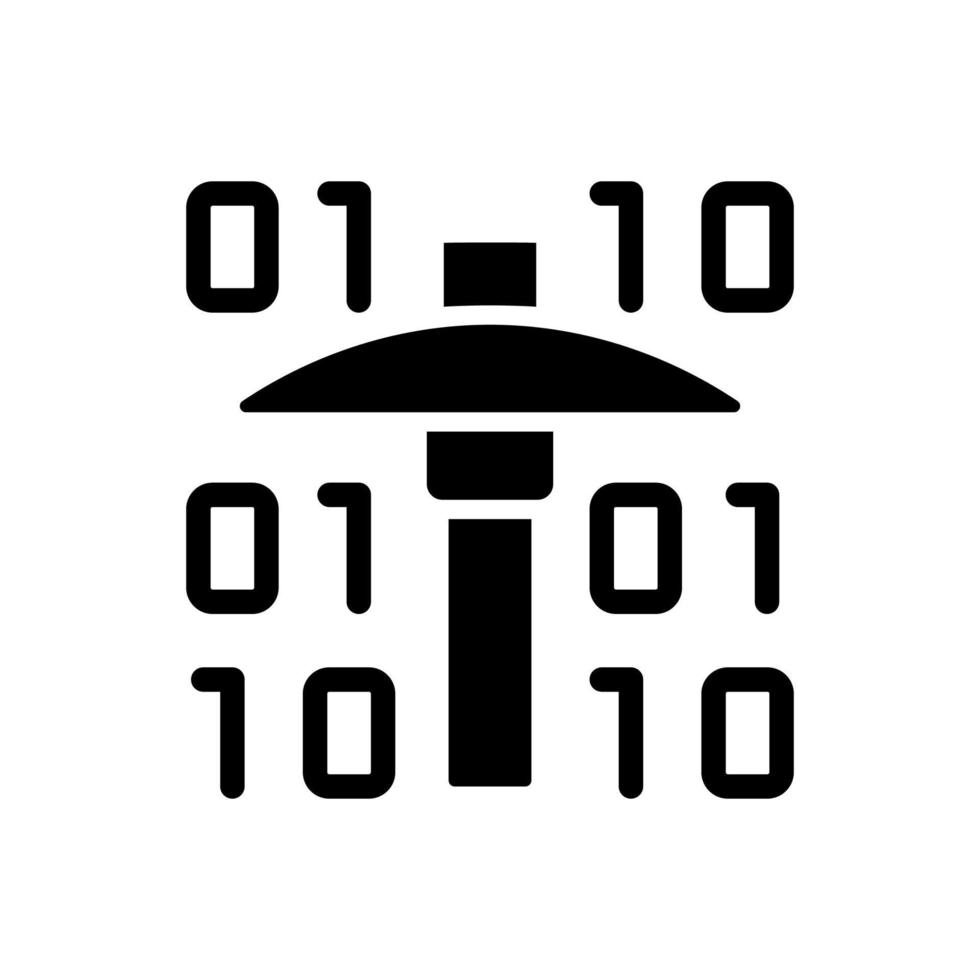 datamining zwart glyph-pictogram. verkenning van virtuele informatie enorm. binaire code en kies. ontwikkelingstechnologie. silhouet symbool op witte ruimte. vector geïsoleerde illustratie