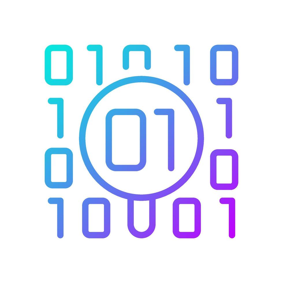 dataset checkup gradiënt lineaire vector pictogram. op zoek naar fouten in binaire code. analyseren en verzamelen van informatie. dunne lijn kleur symbool. moderne stijlpictogram. vector geïsoleerde overzichtstekening