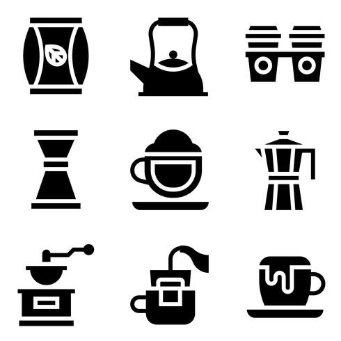 Koffie gerelateerde vector icon set, solide stye