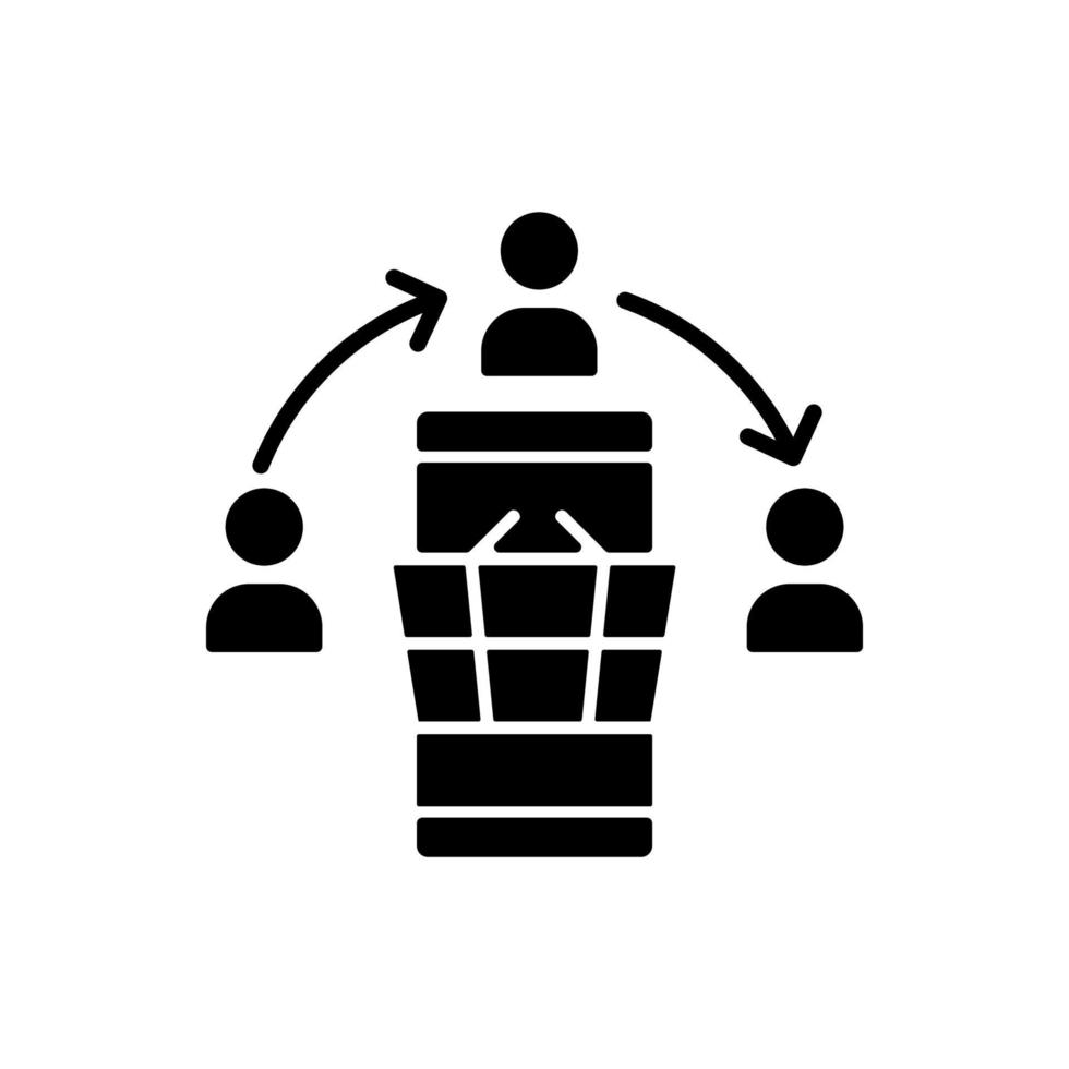 sociale verkoopstrategie zwart glyph-pictogram. gebruik te maken van sociale netwerken. contact met potentiële klanten. bouwautoriteit online. silhouet symbool op witte ruimte. vector geïsoleerde illustratie