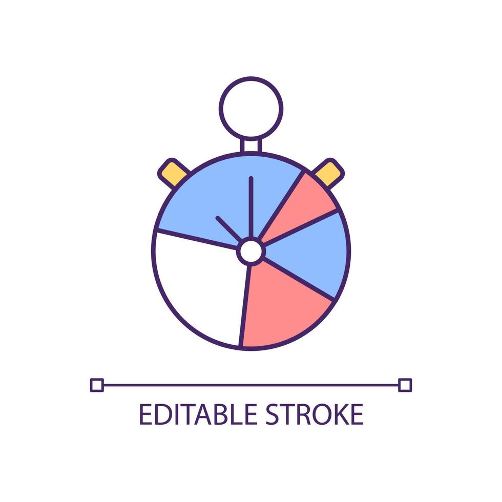 stopwatch rgb kleur pictogram. tijdopnemer. tijdsbeheer. druk op om te starten. nauwkeurige meting. tot op de seconde nauwkeurig. interval aftellen. geïsoleerde vectorillustratie. eenvoudige gevulde lijntekening vector