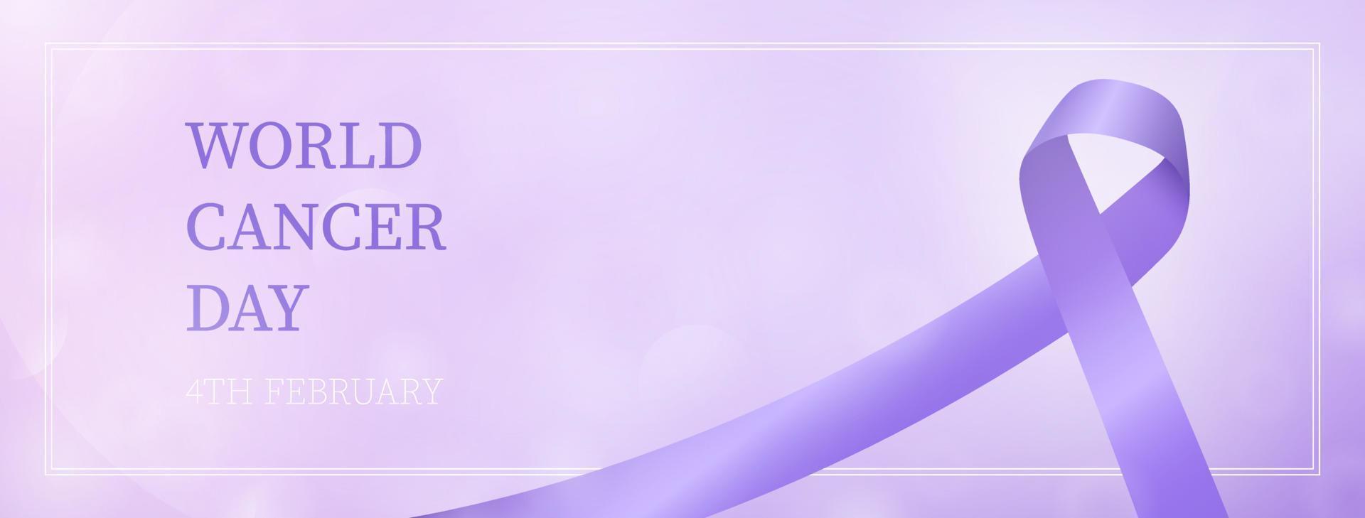 violet lint met tekst van de wereldkankerdag via liefdadigheidscampagne met vectorbanner met vloeiende gradiënt vector