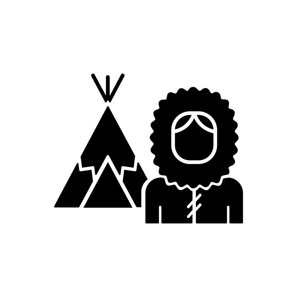 inuit bevolking zwarte glyph pictogram. inheemse volkeren van Canada. traditionele schuilplaats iglo. noordelijke natie. historisch erfgoed. silhouet symbool op witte ruimte. vector geïsoleerde illustratie