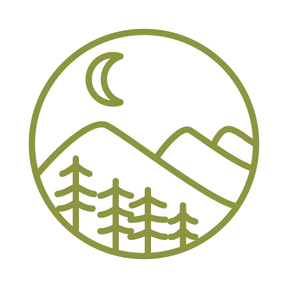 panoramische dennenboom met berglijnen logo vector symbool pictogram illustratie ontwerp