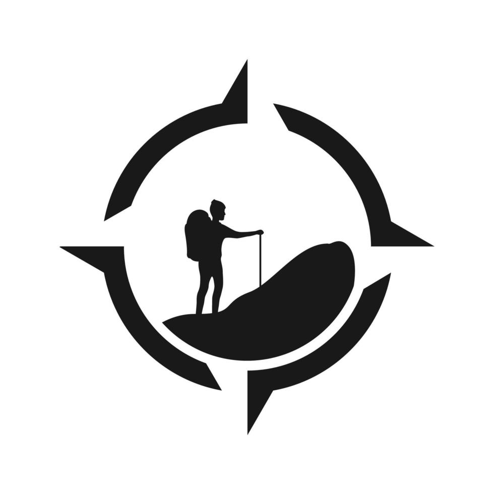 man wandelen met pijl kompas avontuur logo symbool pictogram vector grafisch ontwerp illustratie idee creatief