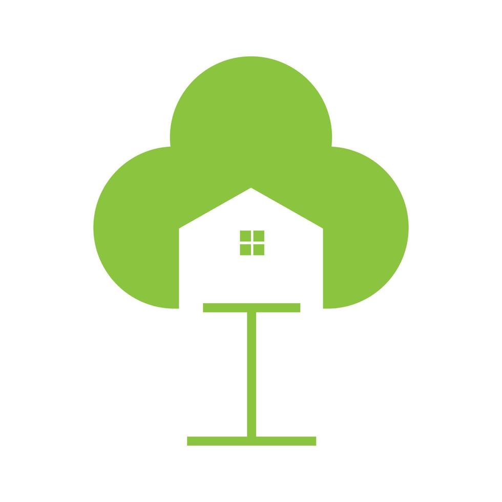 groene boom met huis vogel logo symbool pictogram vector grafisch ontwerp illustratie idee creatief