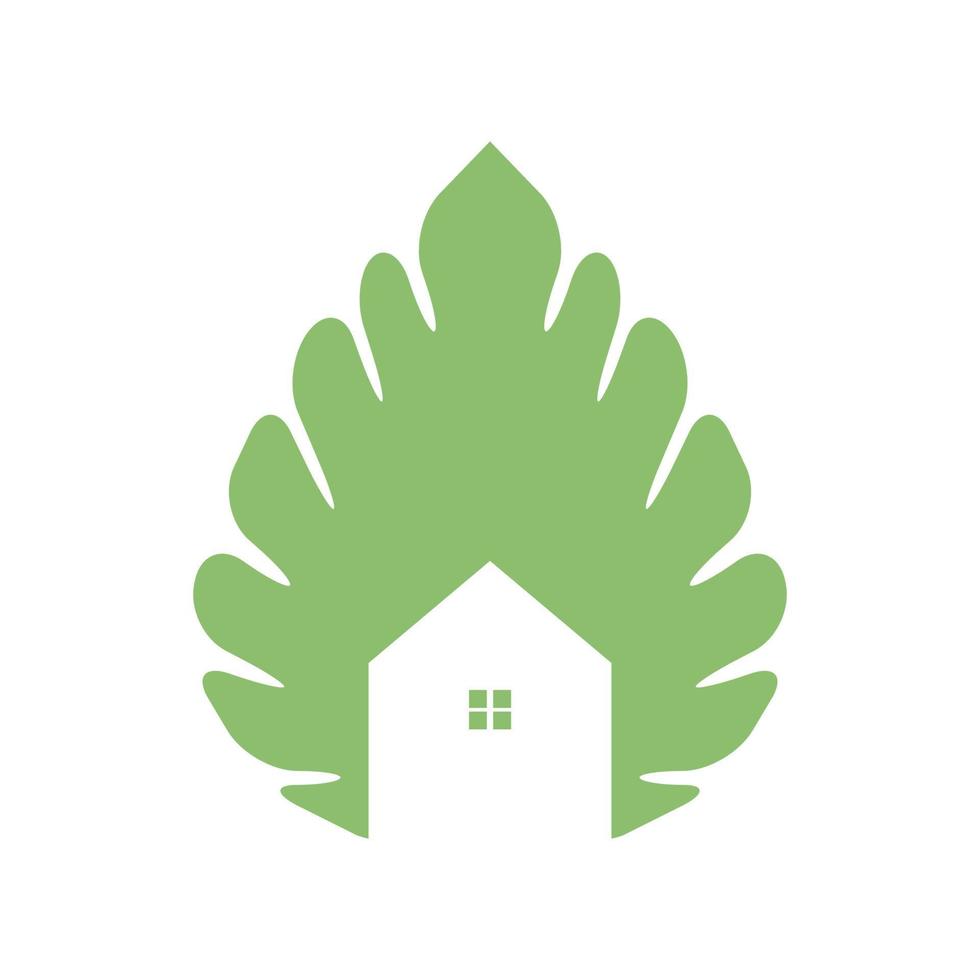 plant bladeren en huis of huis of tuin logo ontwerp vector