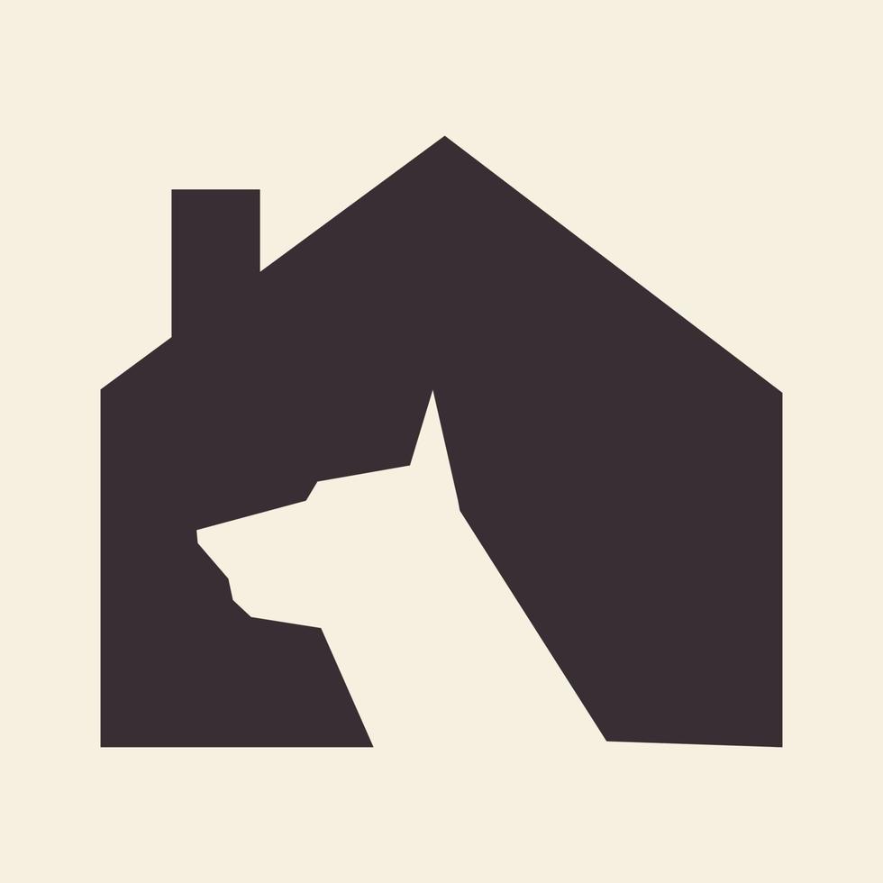 negatieve ruimte hond met huis logo symbool pictogram vector grafisch ontwerp illustratie idee creatief