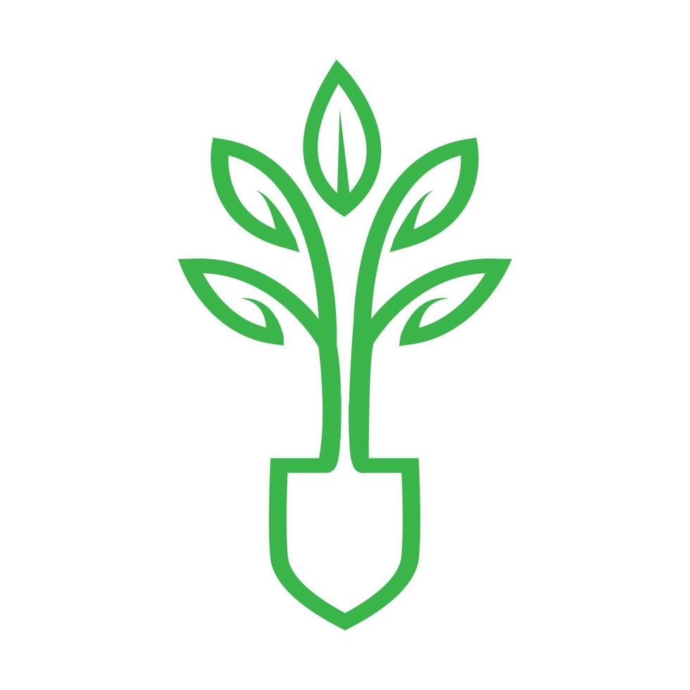 schop en plant blad bloementuin lijn logo ontwerp landbouw vector