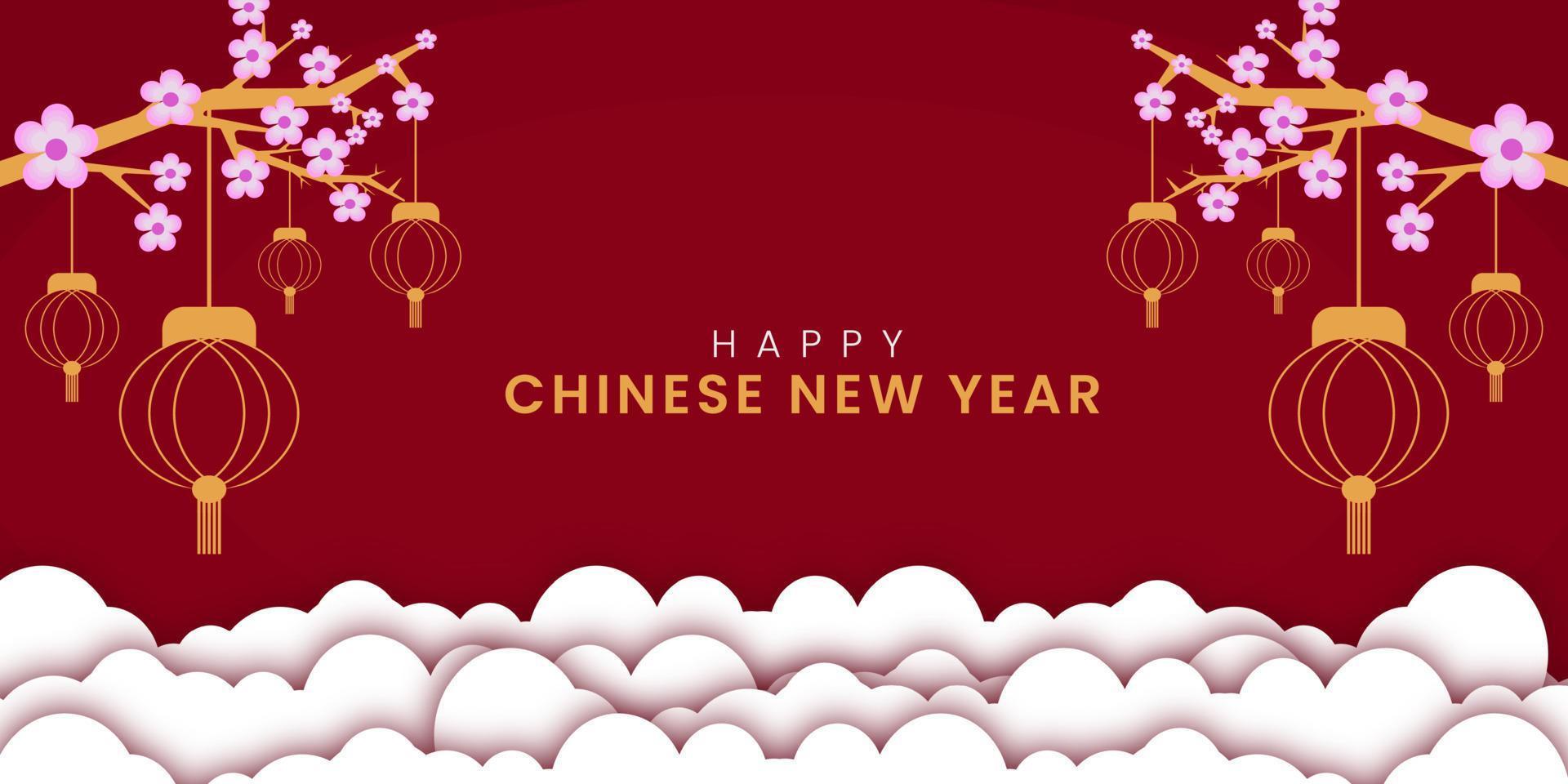 chinese nieuwe jaarachtergrond met pruimbloesems. lantaarnhanger, vectorillustratie vector