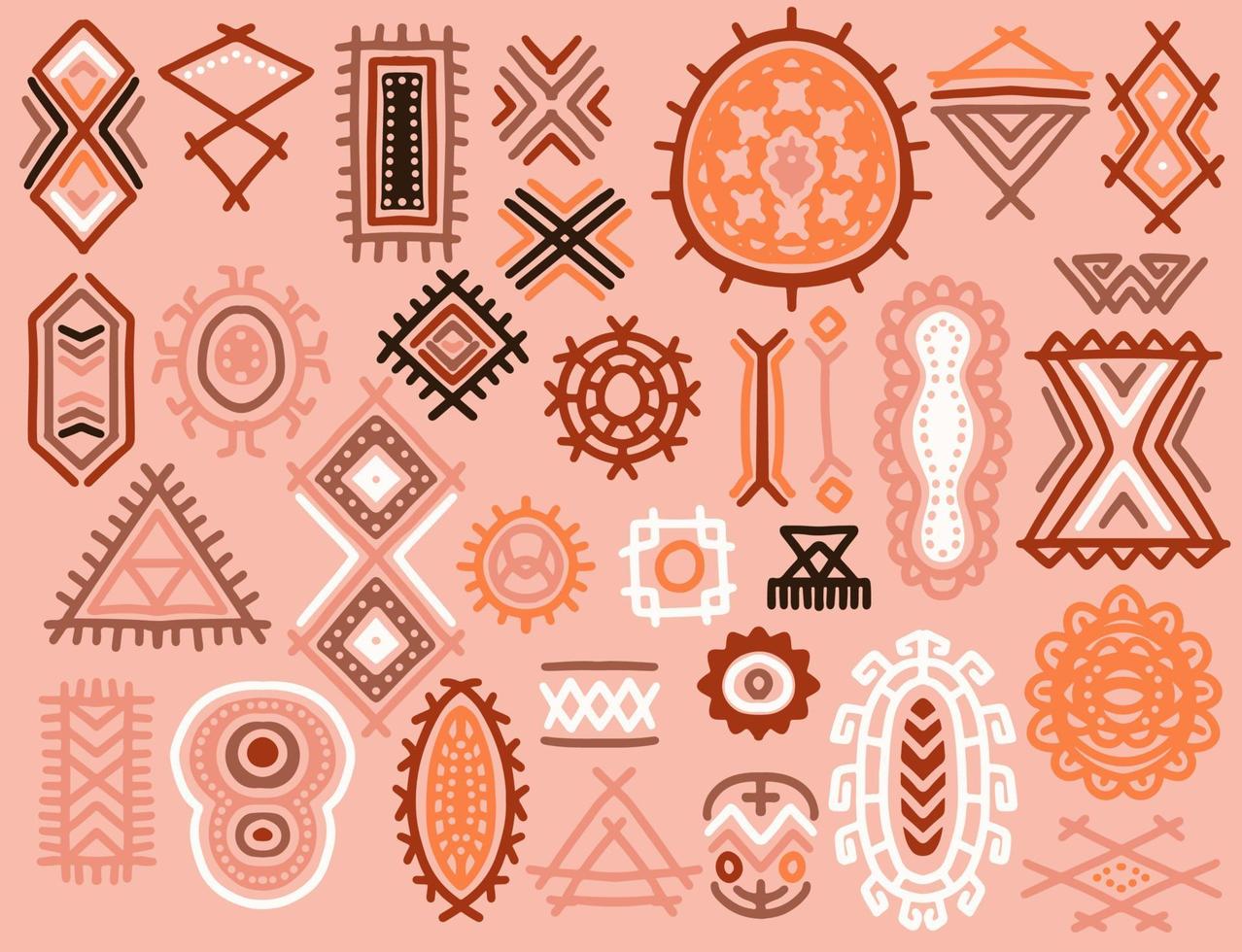 handgetekende etnische tribale elementen in kleurrijke stijl. vector