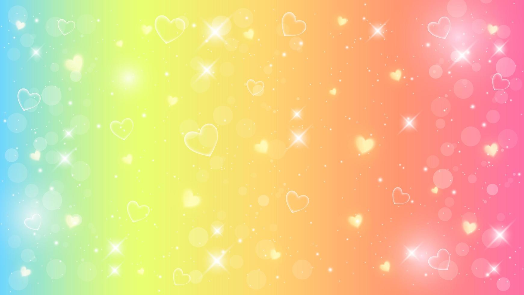 fantasie regenboog achtergrond. patroon in pastelkleuren. hemel met sterren en harten. vector
