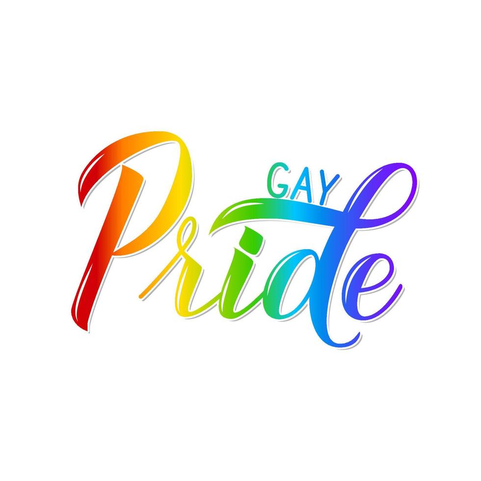 gay pride 3d belettering kleuren van de regenboog op wit wordt geïsoleerd. trotsdag, maand, paradeconcept. lgbt-rechten slogan. gemakkelijk te bewerken vectorsjabloon voor poster, banner, t-shot, flyer, sticker, badge. vector