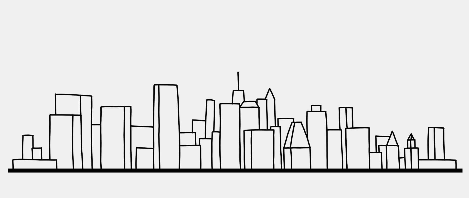 moderne stadsgezicht skyline overzicht doodle tekening op witte achtergrond. vector