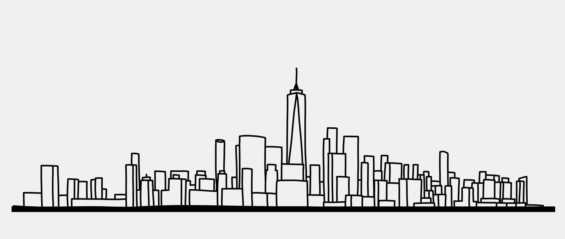 moderne stadsgezicht skyline overzicht doodle tekening op witte achtergrond. vector