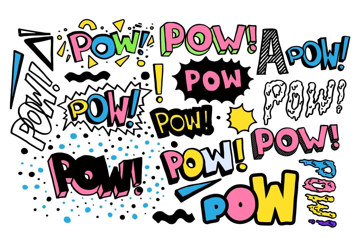 pow retro-collectie. vector hand getrokken belettering citaat