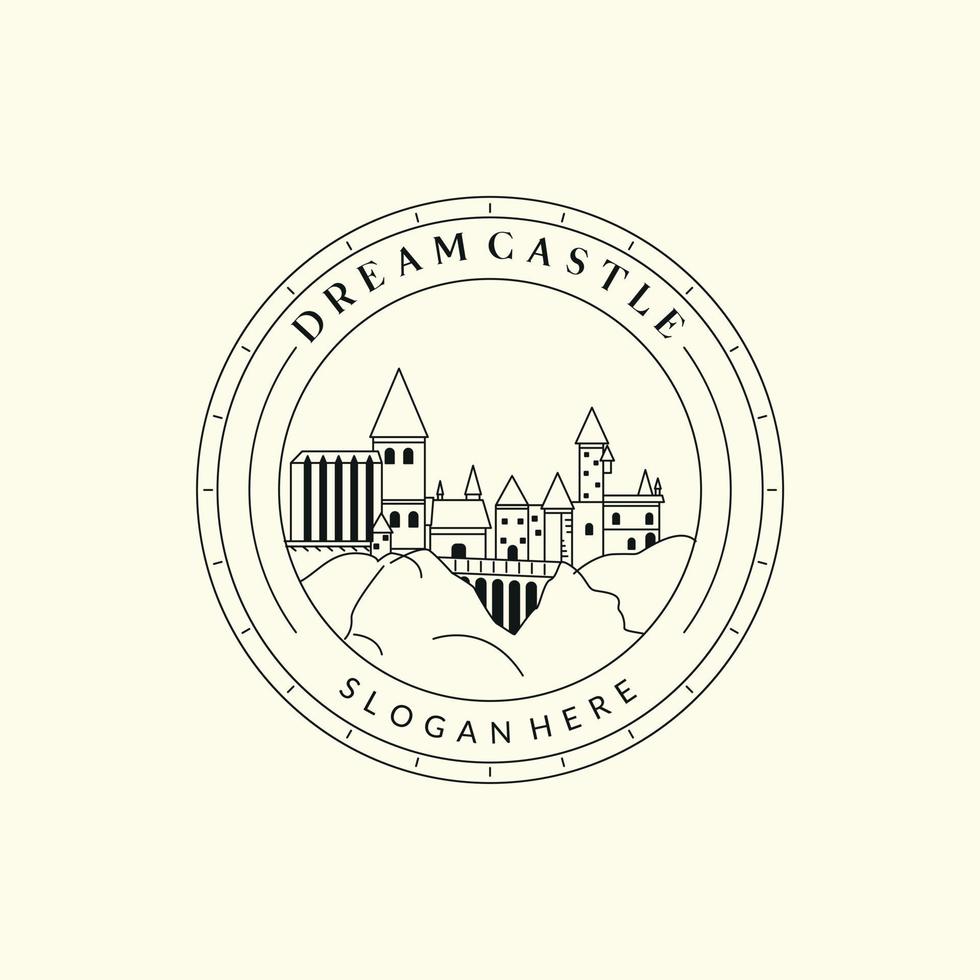 magisch kasteel lijn kunst logo illustratie vector sjabloonontwerp