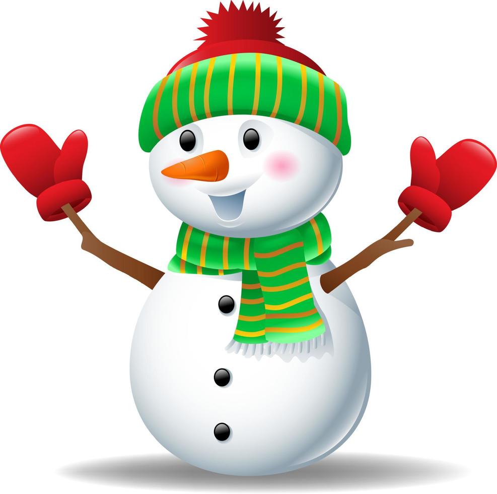 cartoon sneeuwpop met muts en handschoenen vector