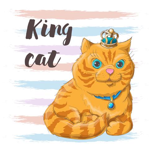 Illustratie van een kat in een kroon op zijn hoofd. Afdrukken voor kleding of kinderkamer vector