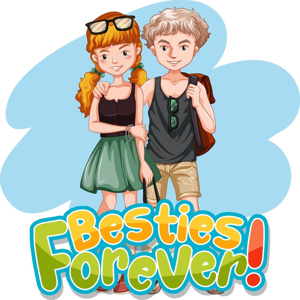 besties forever typografie logo met een paar tieners vector