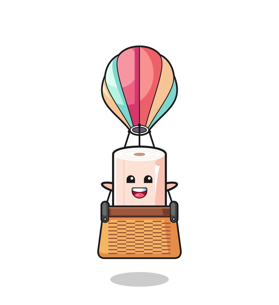 tissue roll mascotte rijden in een heteluchtballon vector