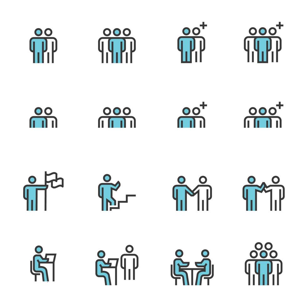 mensen pictogrammen, persoon werkgroep team, symbool perfect ontwerp eenvoudige set voor gebruik in website infographics logo rapport, kleur lijn vectorillustratie vector