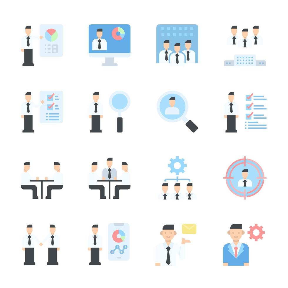 human resources management lijn kleur mensen iconen vector illustratie, vergadering, teamwork, manager