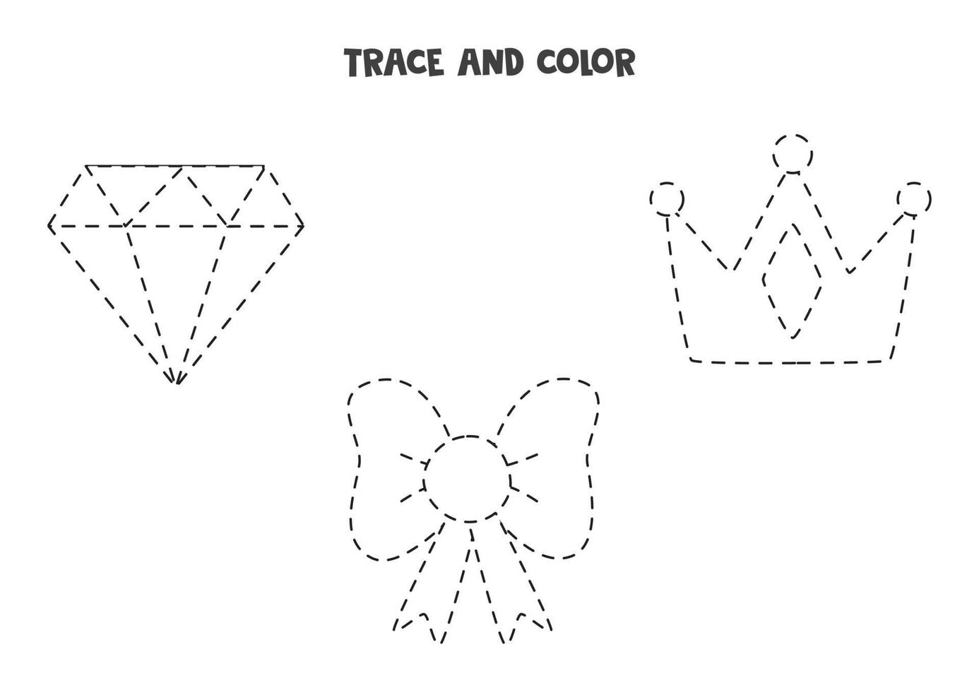 traceer en kleur schattige meisjesaccessoires. werkblad voor meisjes. vector