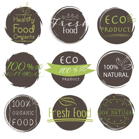 Set van banner ECO-product, natuurlijk, veganistisch, biologisch, vers, gezond voedsel. Vector illustratie.