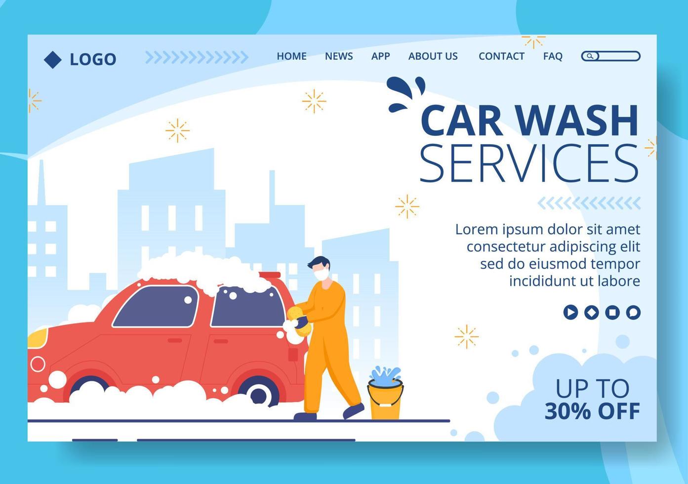 car wash service bestemmingspagina sjabloon platte ontwerp illustratie bewerkbaar van vierkante achtergrond geschikt voor sociale media of web internet advertenties vector