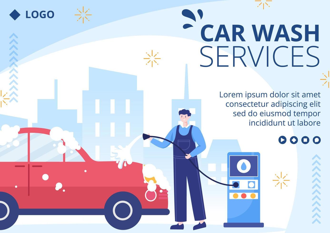 car wash service brochure sjabloon platte ontwerp illustratie bewerkbaar van vierkante achtergrond geschikt voor sociale media of web internet advertenties vector