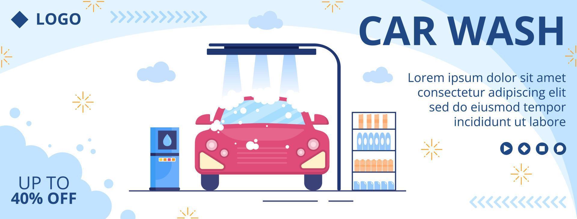 car wash service voorbladsjabloon platte ontwerp illustratie bewerkbaar van vierkante achtergrond geschikt voor sociale media of web internet advertenties vector