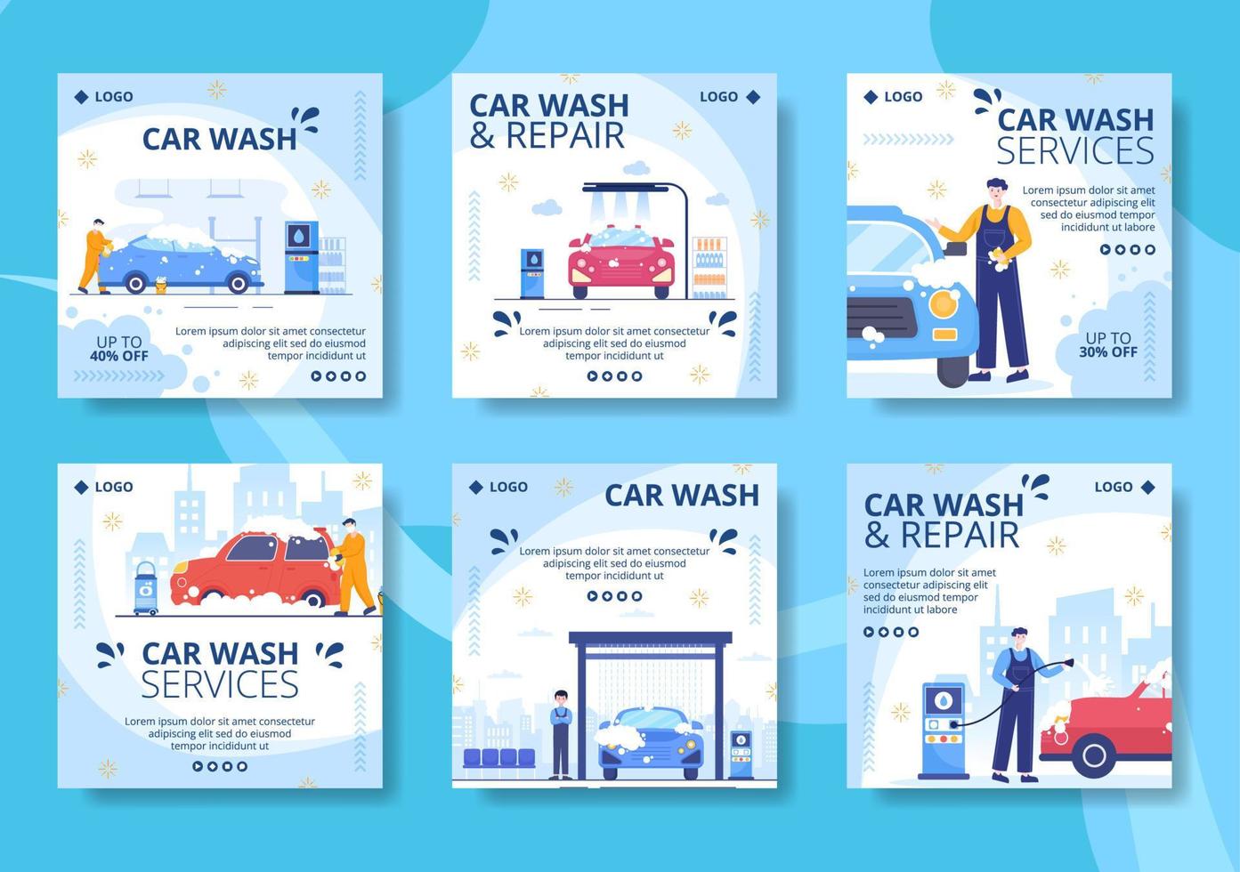 car wash service post sjabloon platte ontwerp illustratie bewerkbaar van vierkante achtergrond geschikt voor sociale media of web internet advertenties vector