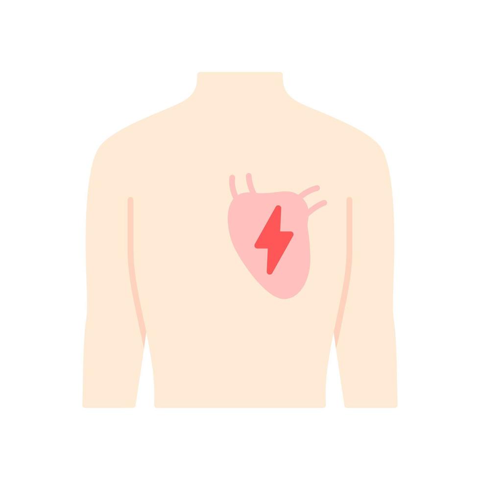 ziek hart platte ontwerp lange schaduw kleur pictogram. pijnlijk menselijk orgaan. mensen ziekte. ongezond cardiovasculair systeem. ziek inwendig lichaamsdeel. fysieke gezondheid. vector silhouet illustratie