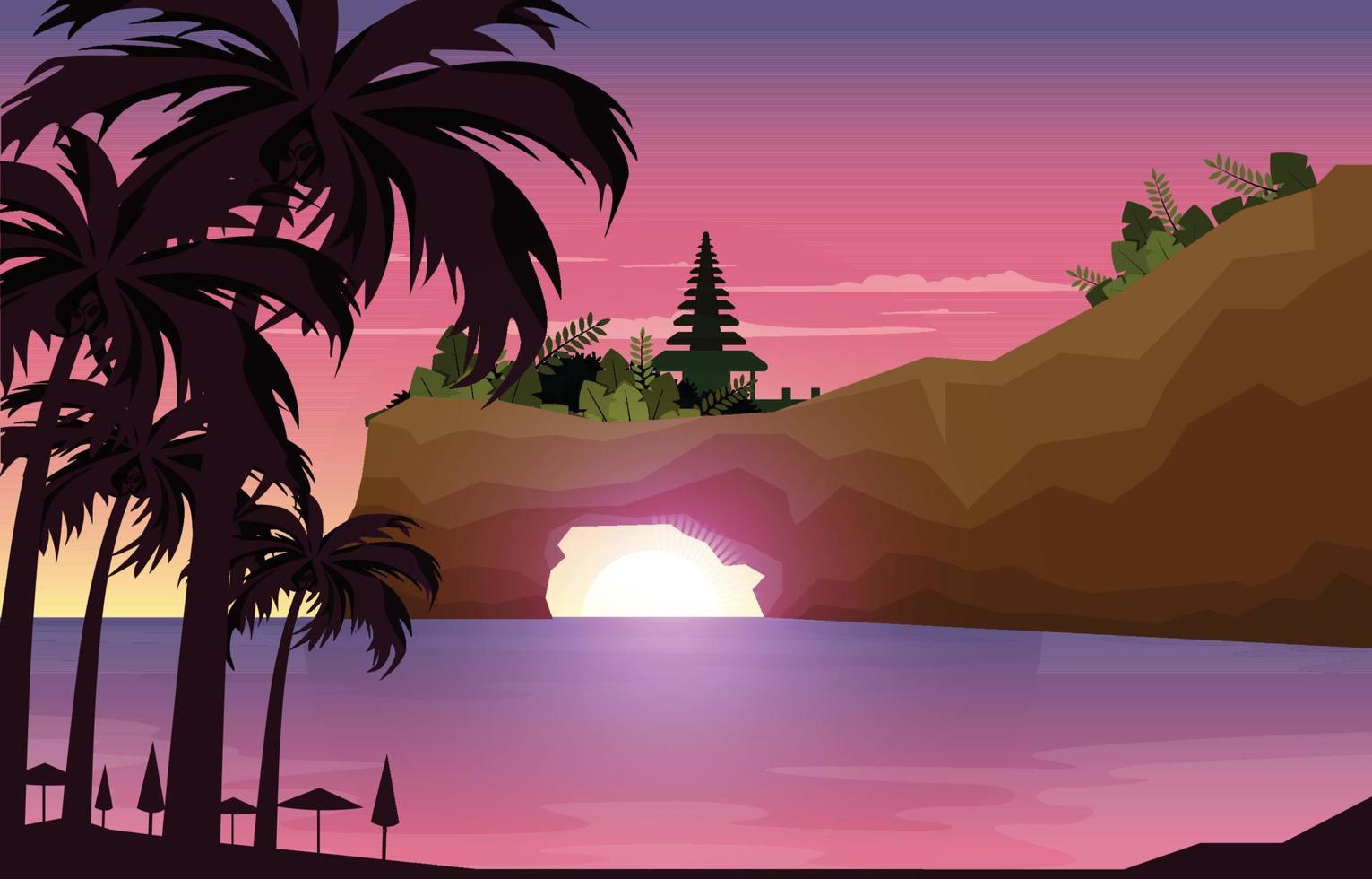 prachtige zonsondergang tanah veel strand bali klif landschap weergave illustratie vector