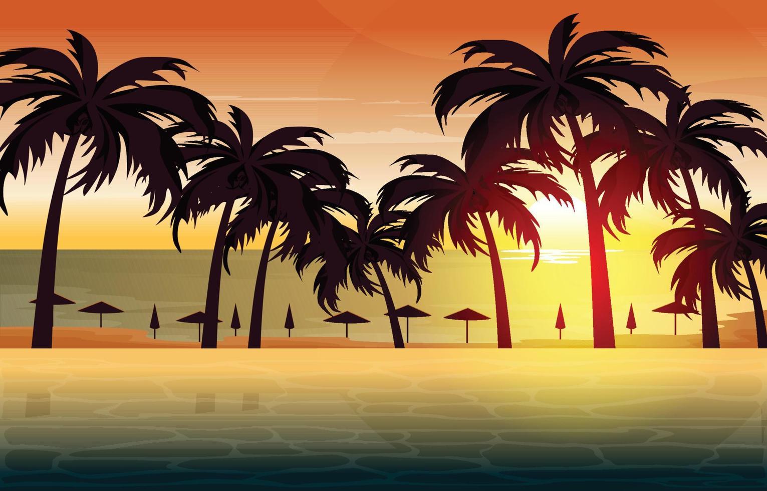 prachtige zonsondergang palm kokosnoot bali strand vakantie landschap weergave illustratie vector