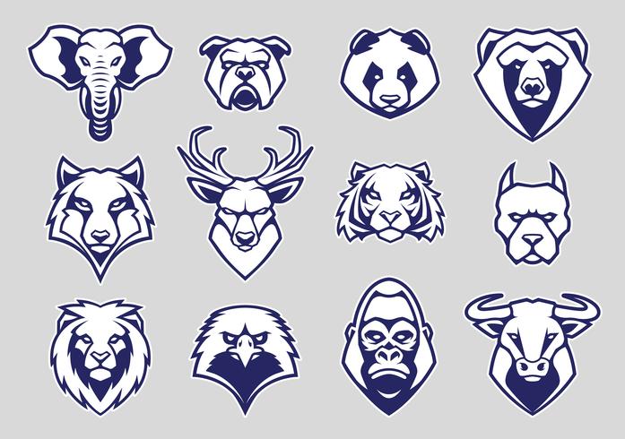 Dieren hoofd mascotte iconen Vector Set