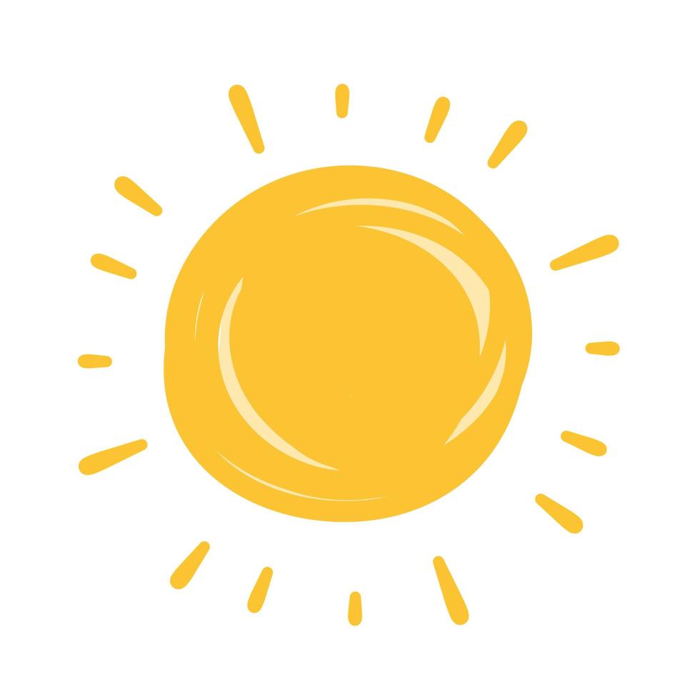 hand getekende zon. element van zomer en natuur. geel warm object. vector