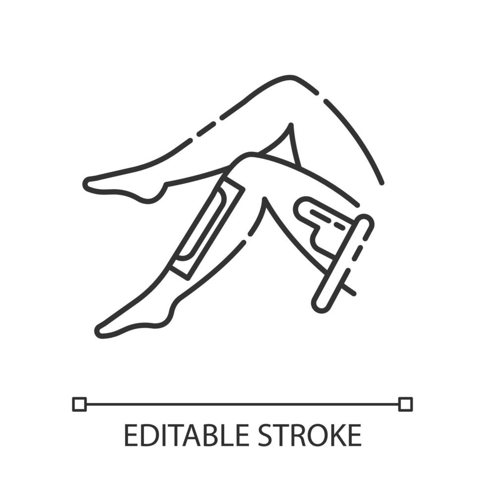 been waxen lineaire pictogram. scheenbeen ontharing procedure. ontharen met natuurlijke zachte warme was, suiker. dunne lijn illustratie. contour symbool. vector geïsoleerde overzichtstekening. bewerkbare streek