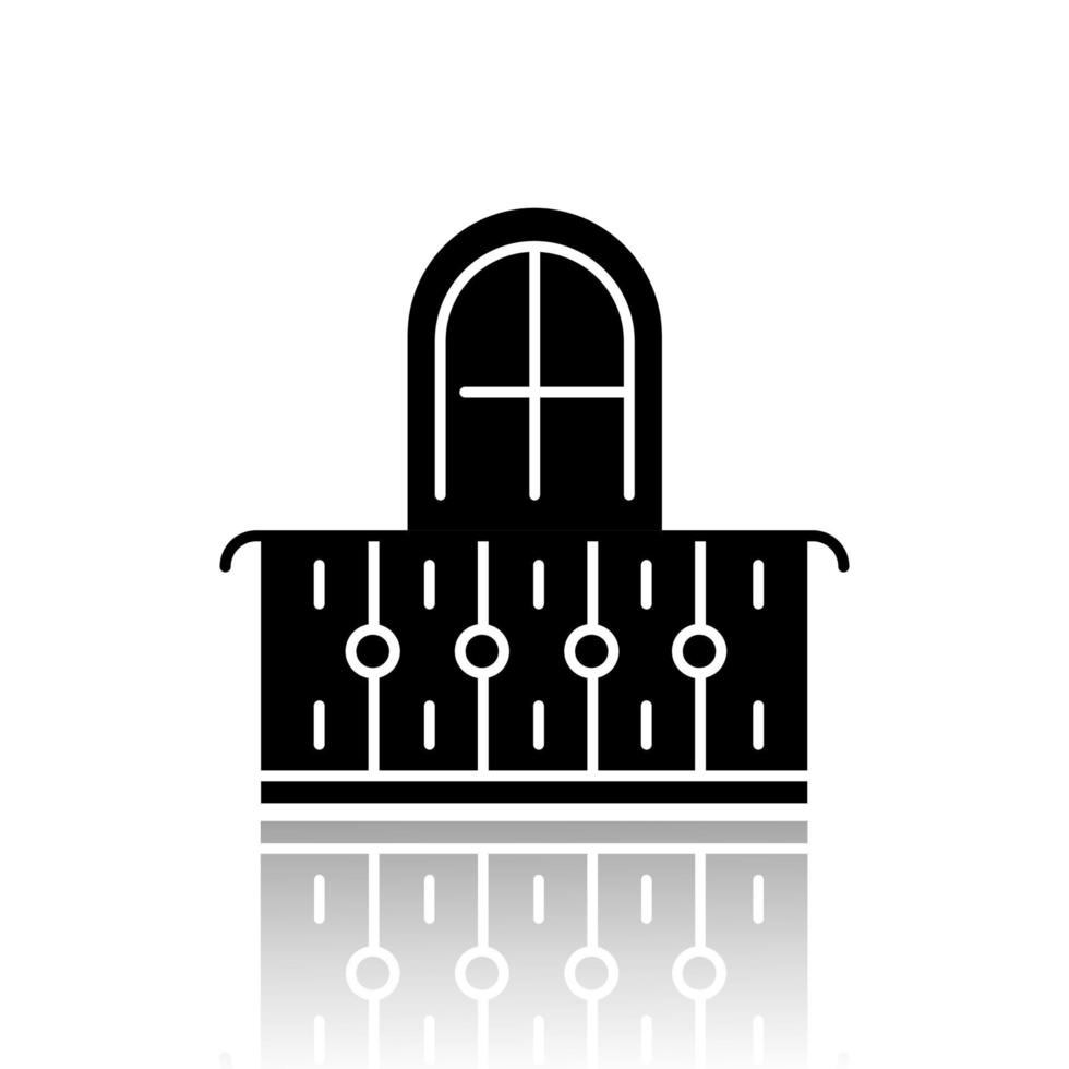 balkon slagschaduw zwarte glyph pictogram. interieurelement, vintage design. appartement veranda, europees terras met hek. architectuur gebouw exterieur deel. vector geïsoleerde illustratie