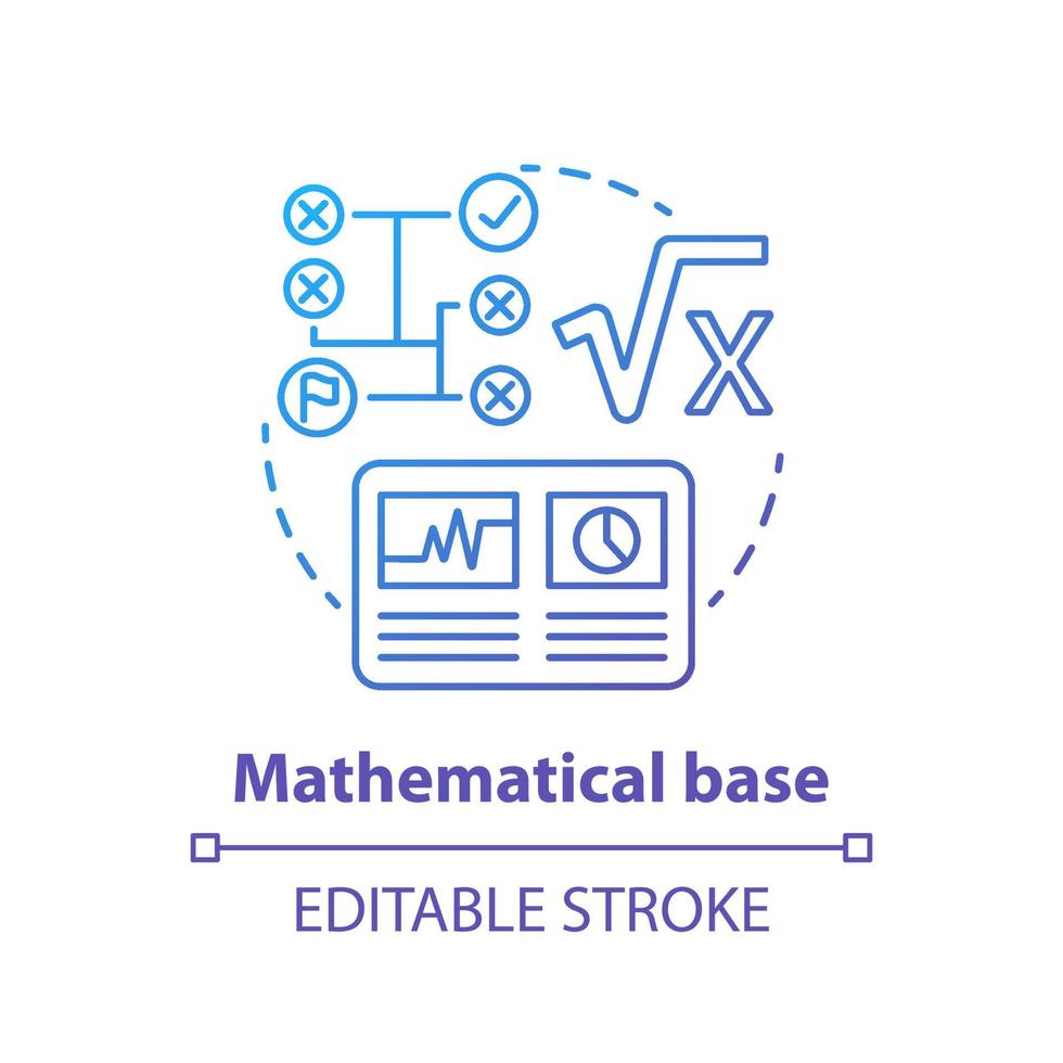 wiskundige basis blauwe kleurovergang concept icoon. berekeningen idee dunne lijn illustratie. combinatie van cijfers, cijfers. rekenkundig, numeriek systeem. vector geïsoleerde overzichtstekening. bewerkbare streek