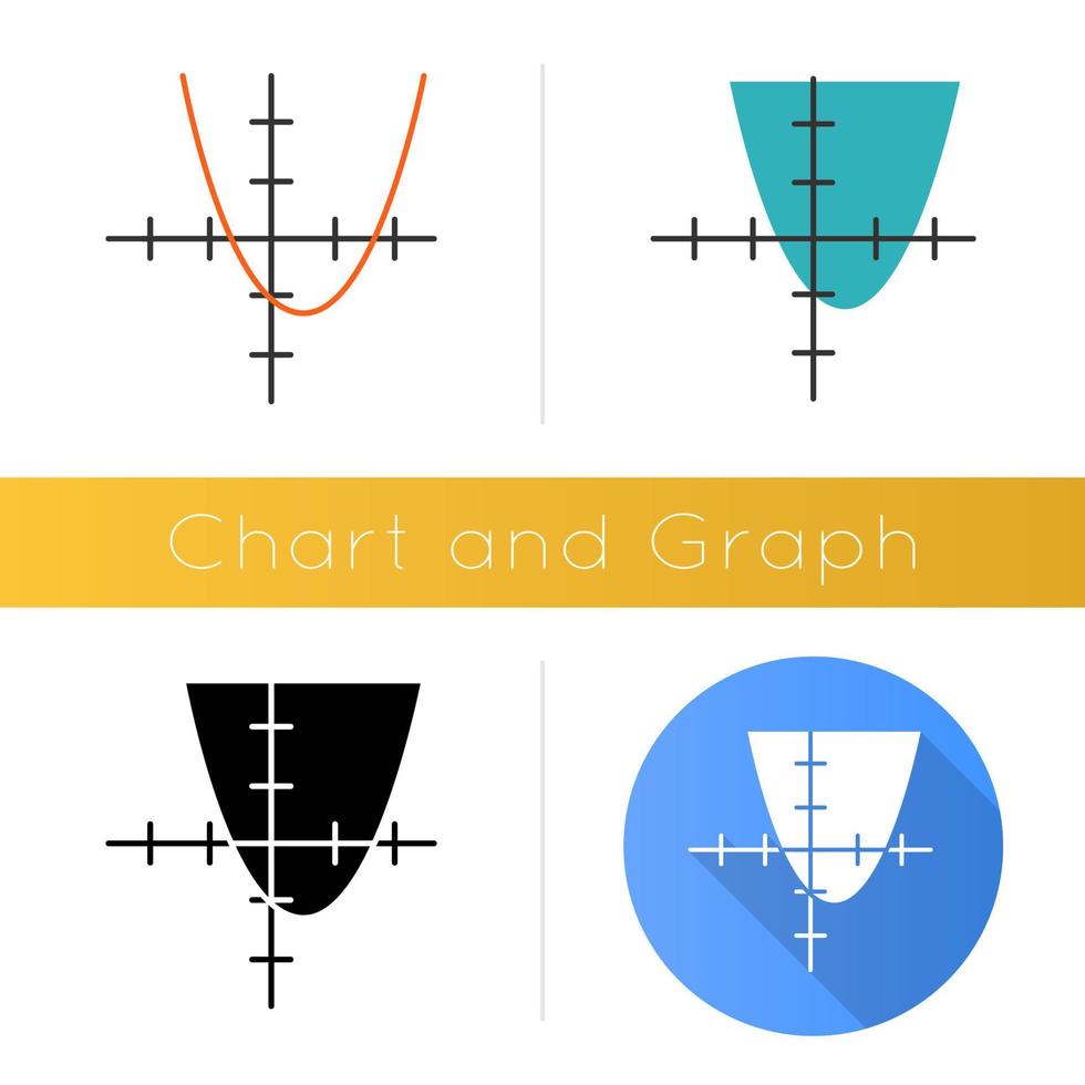 functie grafiek icoon. curve grafiek met toenemende sectie. trigonometrie, presentatie van geometriegegevens. informatie analyse. plat ontwerp, lineaire en kleurstijlen. geïsoleerde vectorillustraties vector