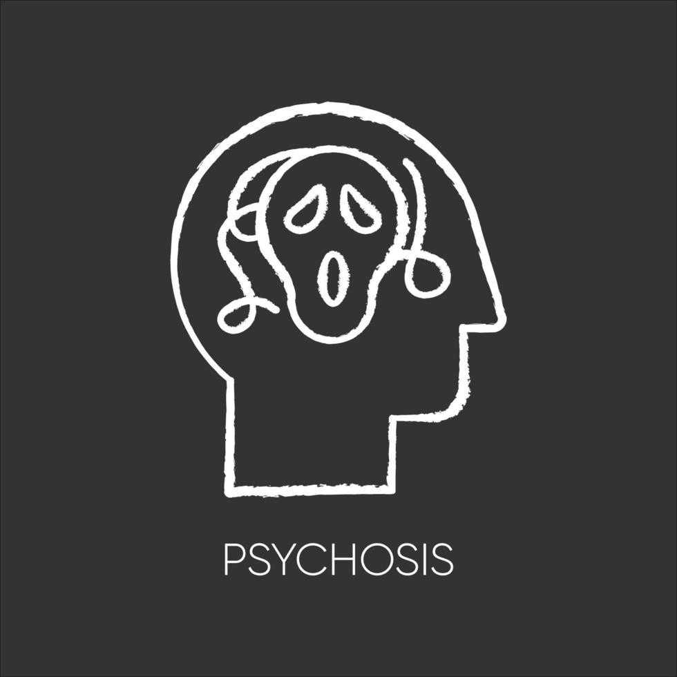 psychose krijt icoon. paranoïde en bang persoon. verwarde geest. angst. fobie en angst. schizofrenie. depressie en stress. mentale stoornis. psychiatrie. geïsoleerde vector schoolbordillustratie